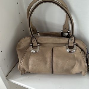 B Makowsky Beige Leather Satchel w/ Crossbody Strap.